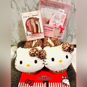Hello Kitty Leopard Print Slippers with the Creme Foot Care Set & Razor Bundle